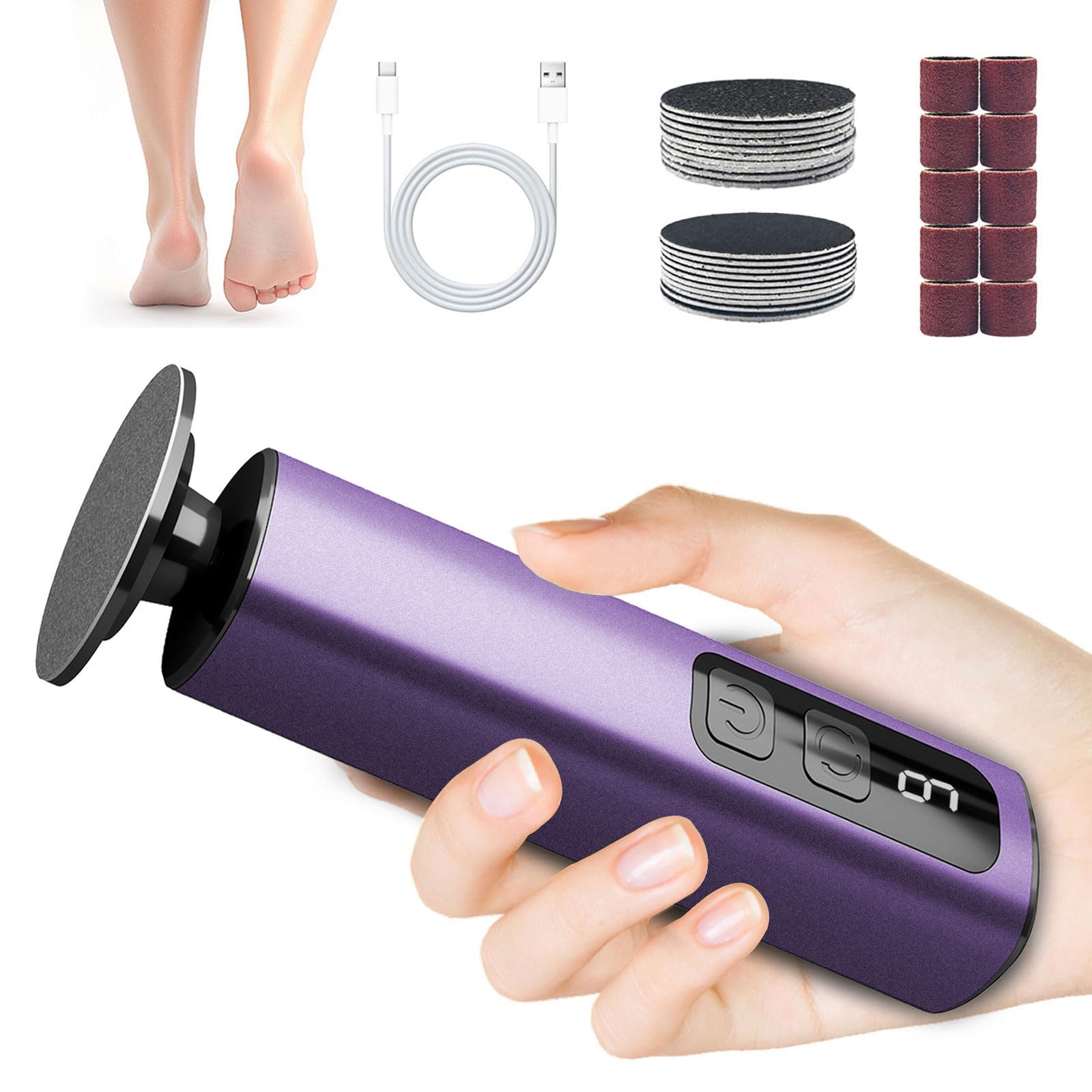 Elektrischer Hornhautentferner, 9 Geschwindigkeiten für abgestorbene Haut und harte Schwielen, Aluminiumlegierung, Typ-C wiederaufladbar, Ersatzscheiben, Spa-Like At-Home Pediküre, entspannende