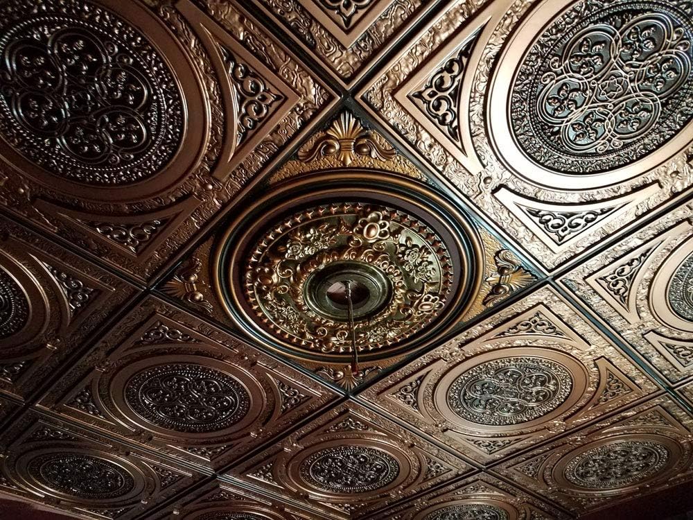 🛒 Flаѕh Sаlе From Plain To Beautiful In Hours 225 Steampunk PVC 2' x 2' Lay-in or Glue-up Ceiling Tile, Pack of 25, Antique Gold, 25 Piece
