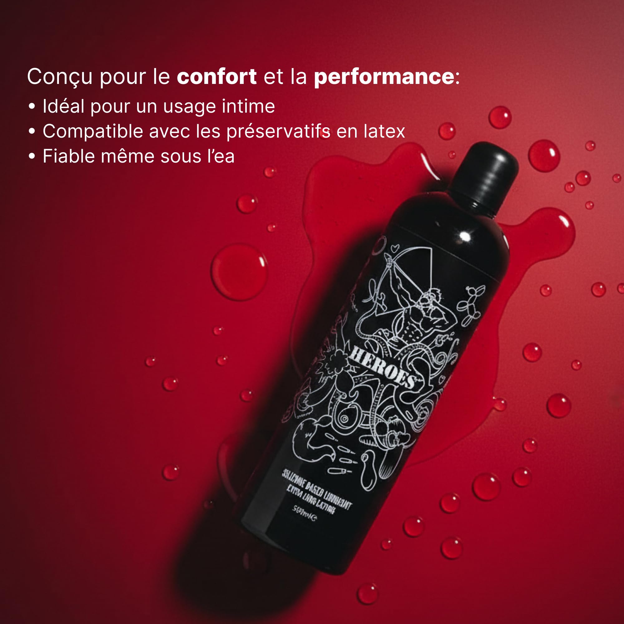 Heroes Lubrifiant à Base de Silicone – Longue Durée, Confort & Glisse Exceptionnelle – Compatible Latex – 500 ml