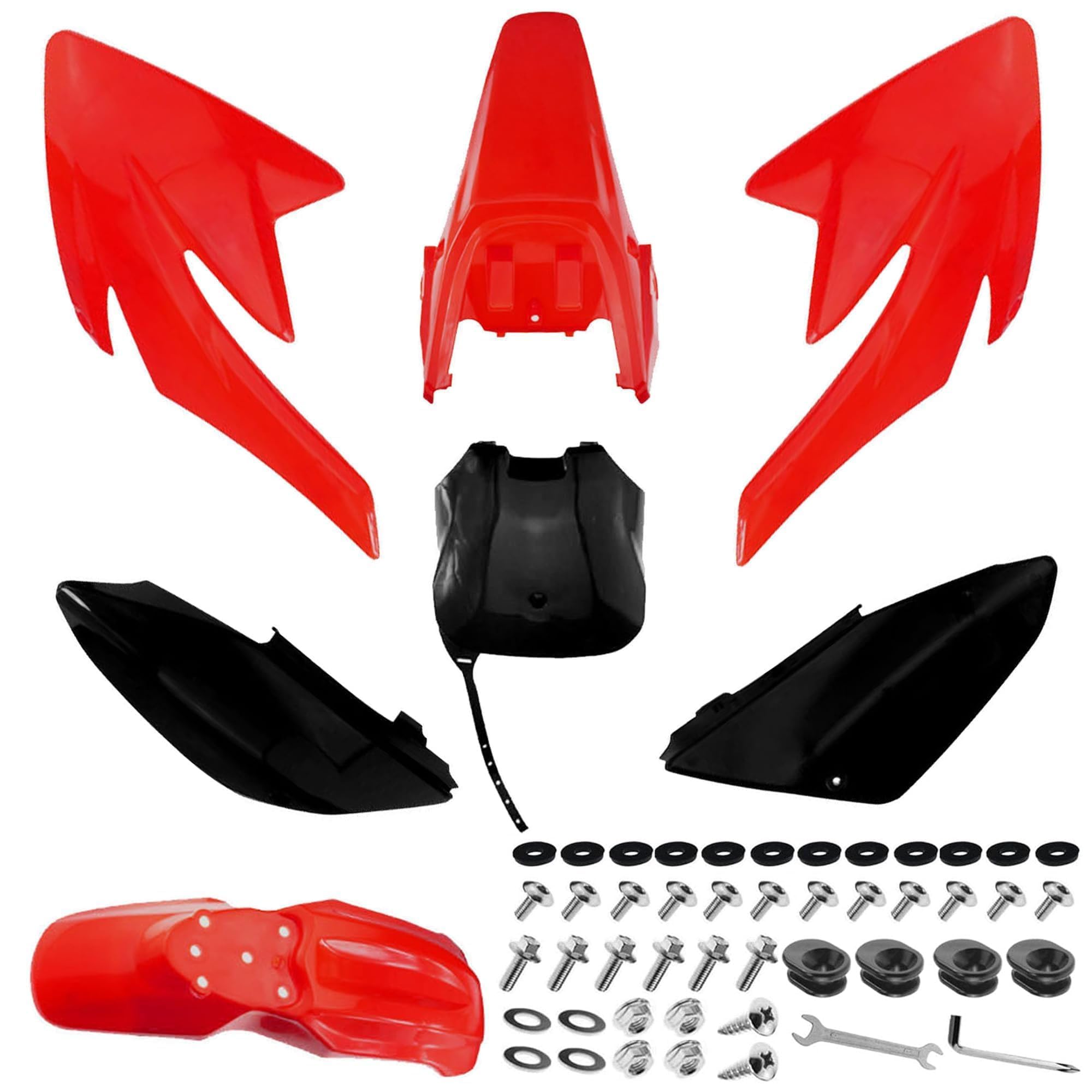 PRO BAT 7 PCs Plastic Fairing Fender Kit CRF 70 CRF70 125cc Apollo Dirt Pit Bike, Red&Black