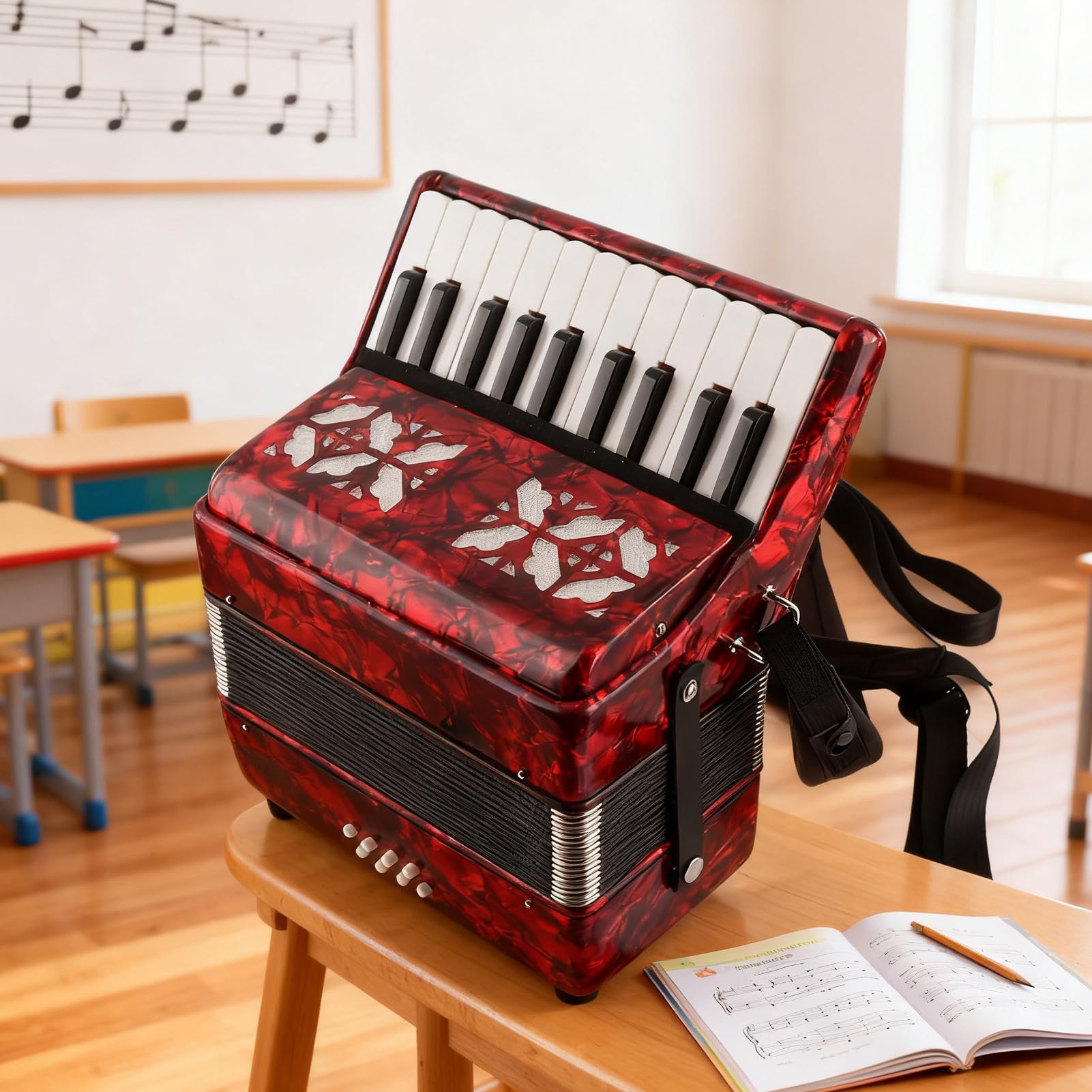 IRIN Fisarmonica per Principianti a 22 Tasti con 8 Pulsanti per Bassi, Strumento Didattico Ergonomico per Bambini Dai 5 Anni in su - Include Cinturino e Panno