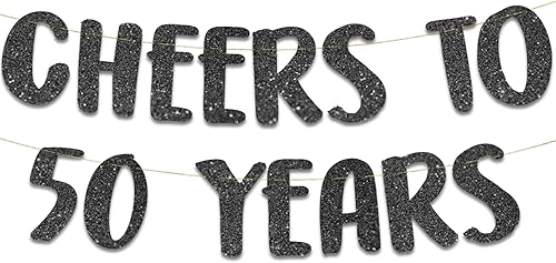 Cartel negro con purpurina de Cheers to 50 Years – Decoración de fiesta de cumpleaños y aniversario 50
