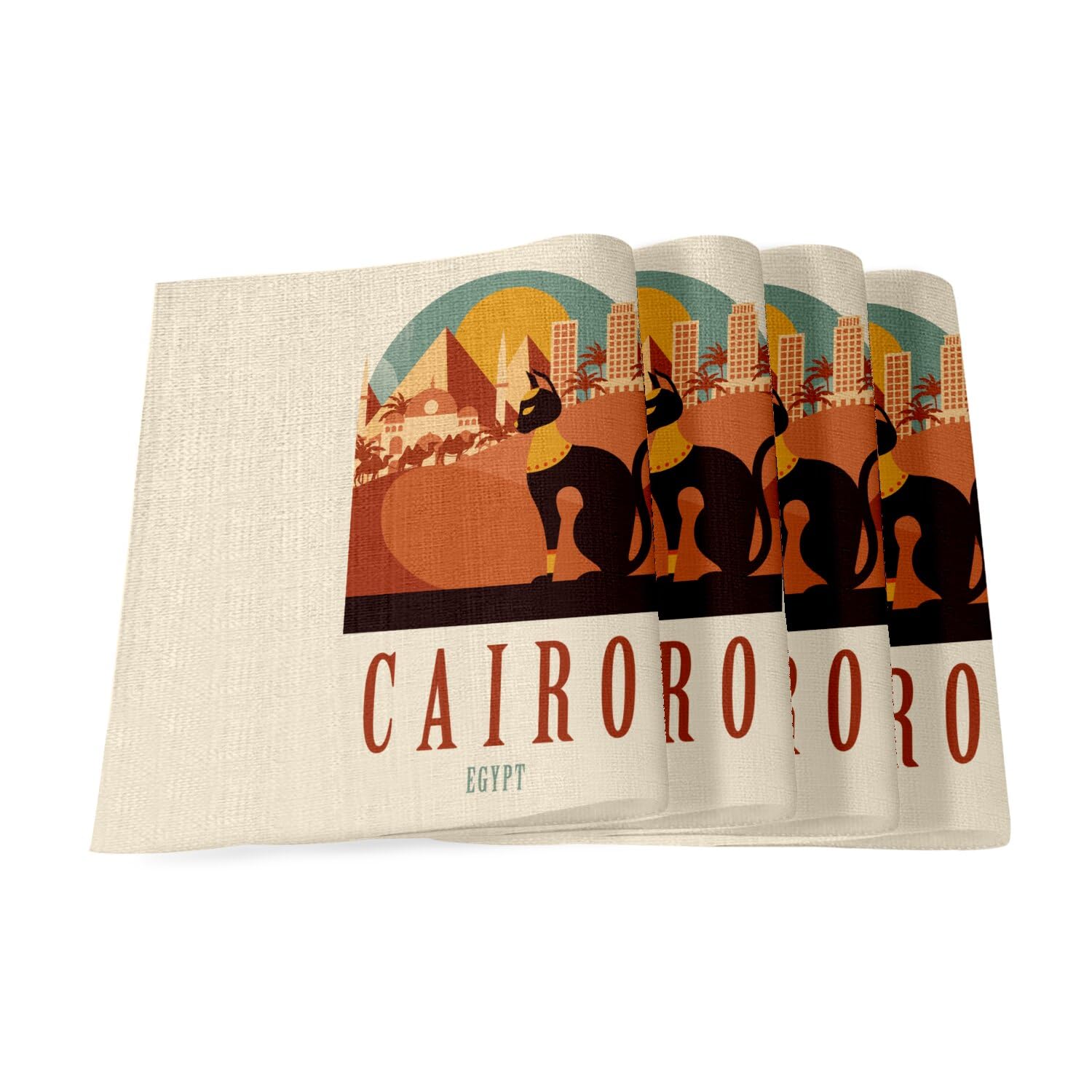 Sets de table lin Égypte sphinx grand format 40x28,5 cm haute qualité