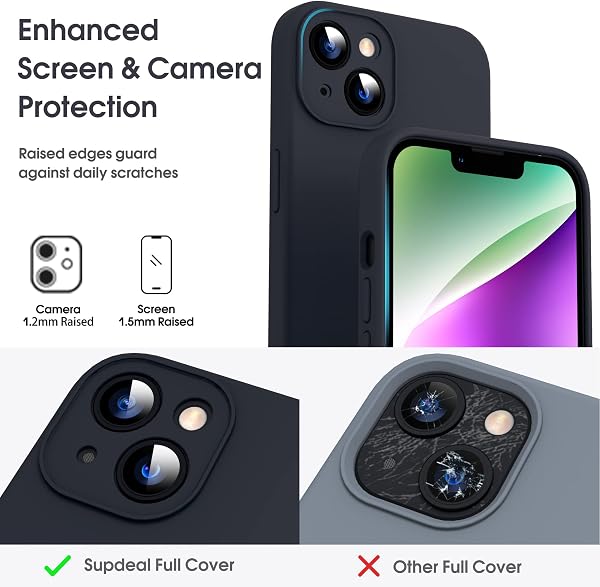 Supdeal Coque en Silicone Liquide pour iPhone 14, [Protection de la Caméra] [Coque en Microfibre] [Protection 4 Couches], Étui à Prise en Main Ultra-Mince et Confortable, 6,1", Noir - 2