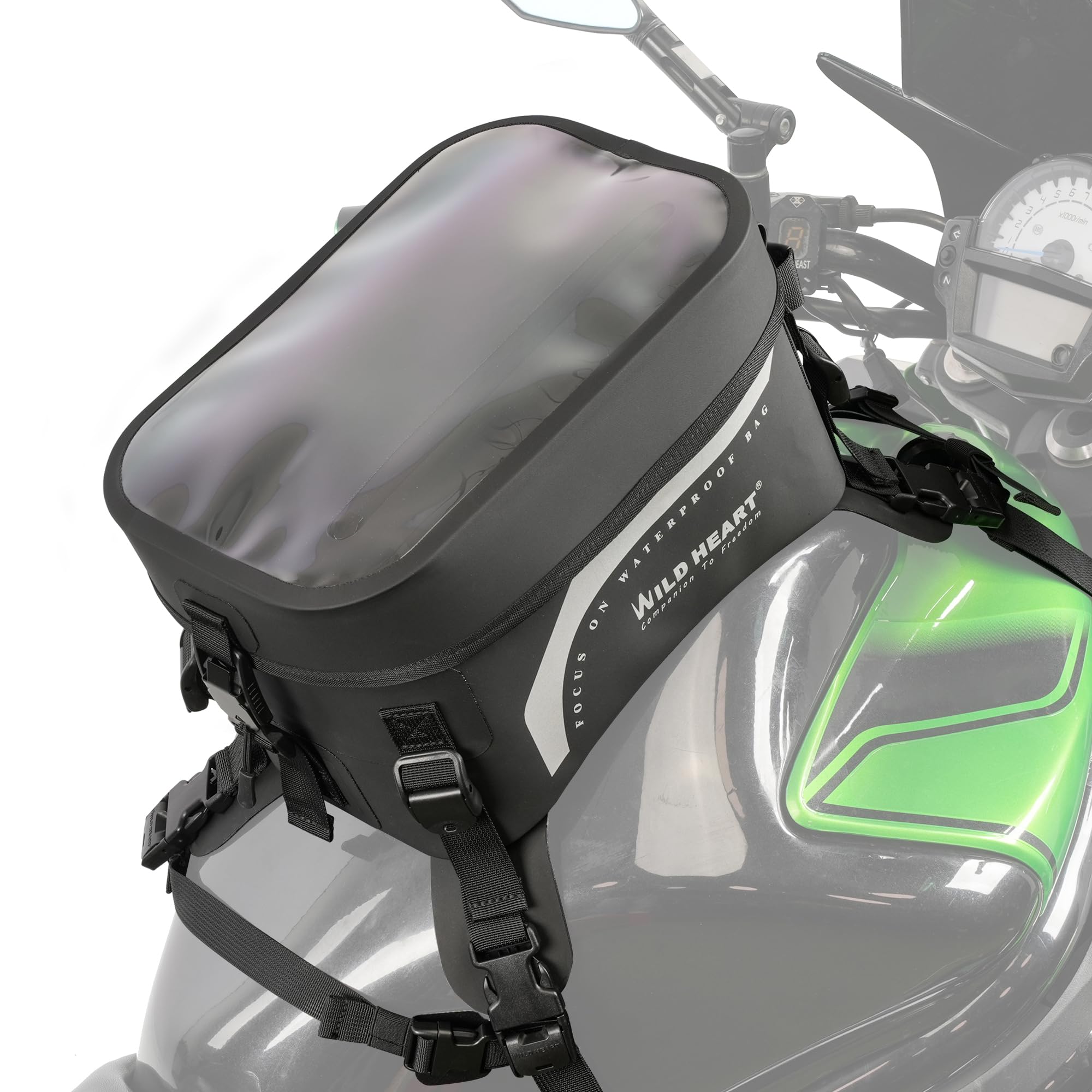 WILD HEART Sac De RéServoir De Moto ComplèTement éTanche Sac De Moto Universel Grande Capacité 8l pour La Moto (Couvercle Transparent Noir)