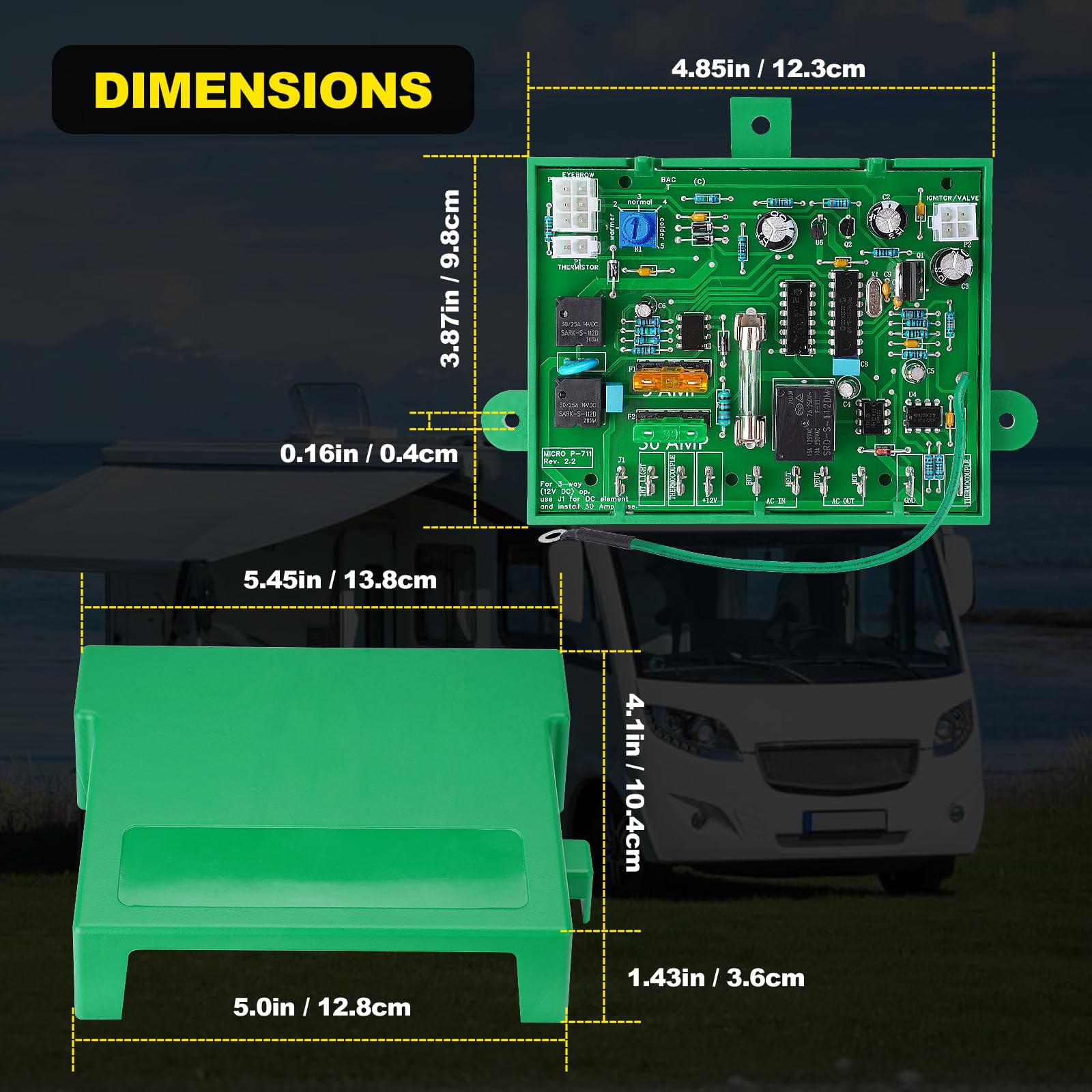 Circuito di controllo dell'alimentazione principale del frigorifero per camper con coperchio protettivo compatibile con parti Dometic 2 e 3 vie RV, sostituire per Micro P-711, 2931842.01,