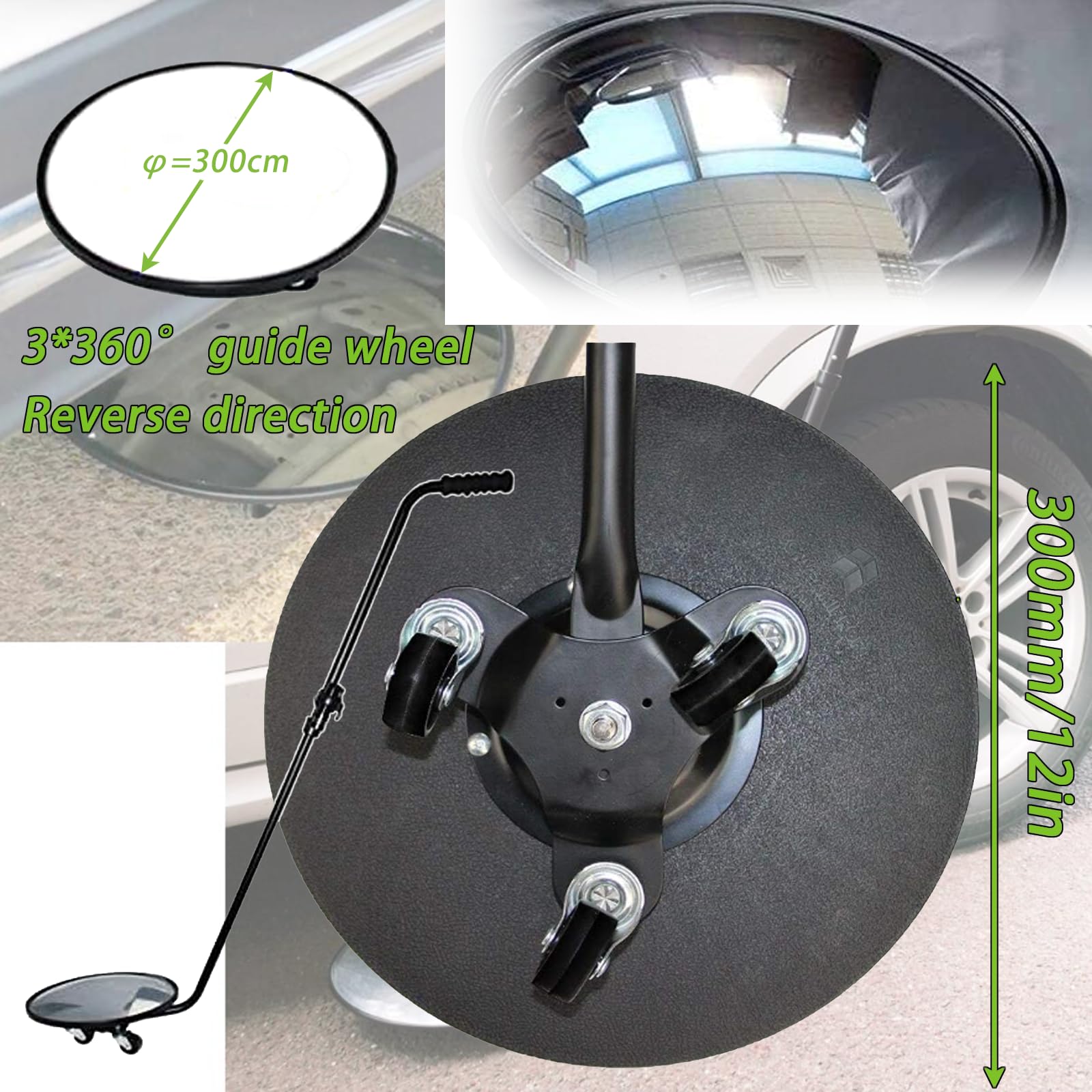Espejo de inspección de Seguridad Debajo del vehículo de 12 Pulgadas, Reflector Convexo acrílico con Mango telescópico (47,2 Pulgadas), Linterna LED y Bolsa de Almacenamiento Especial