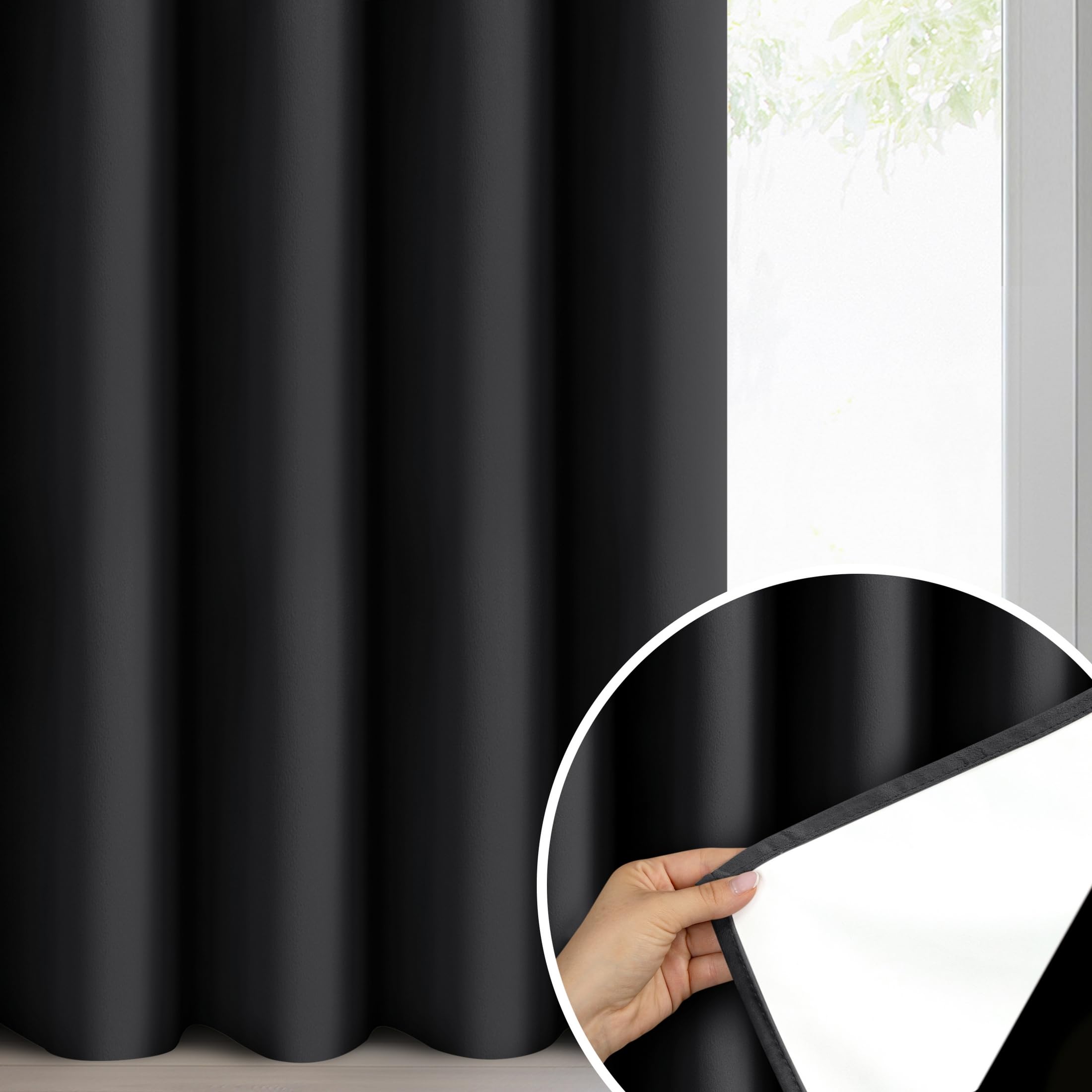 Eurofirany Nita Rideau Occultant en Velours, 100% Opaque et Isolant Thermique, Rideau à Œillets pour Chambre et Salon, 140x250 cm – Noir
