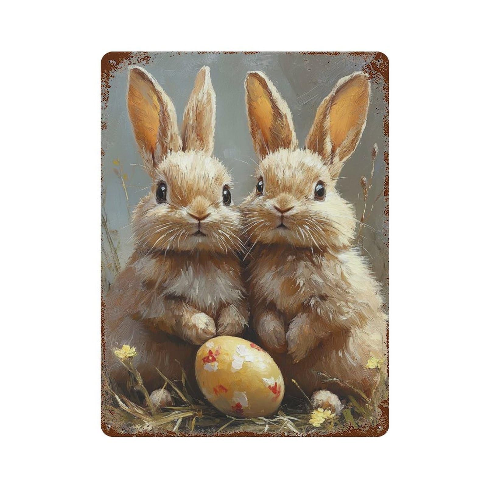 Two Bunnies And An Egg Retro Metal Sign 15.7"x11.8", for Garage, Bar And Workshop Decor, Shabby Chic Decor