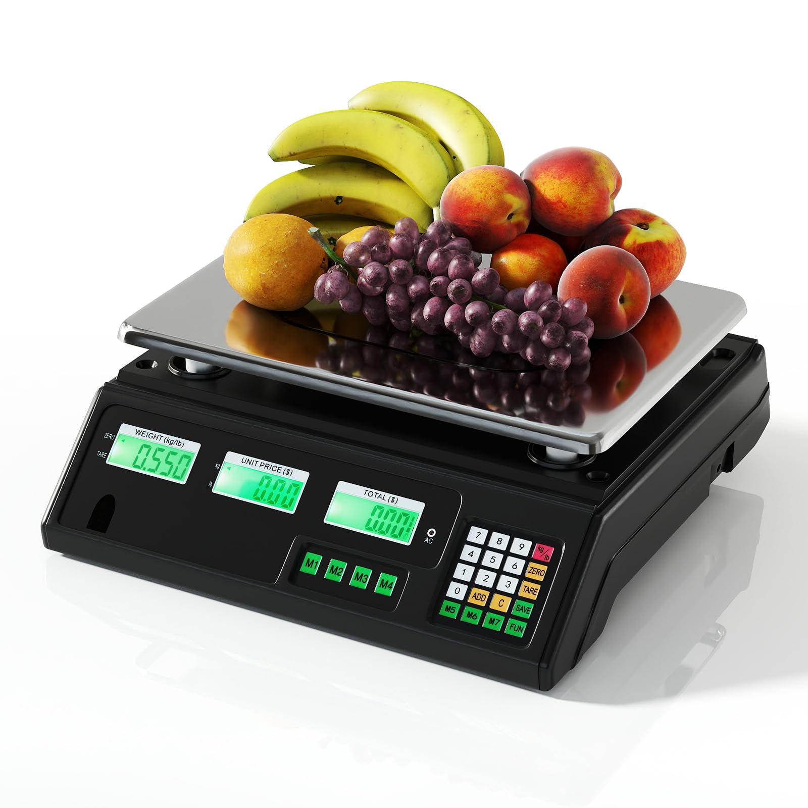 COSTWAY Báscula Digital 40 kg/5g, 7 Funciones de Tara y Recuento | Pantalla LCD, Balanza Portátil Acero Inoxidable, Batería Recargable,Báscula de Comercio, Ideal para Tienda y Frutería