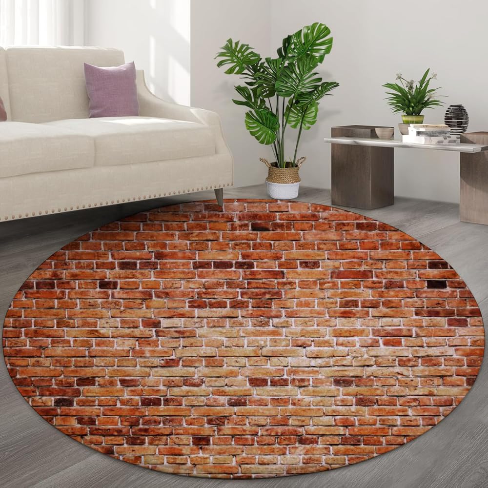 Tapis rond 3D effet brique pour canapé et salon style loft industriel