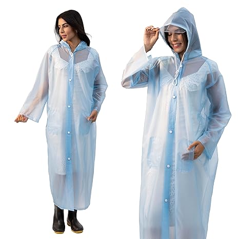 Lifelong Women's Raincoat | 100% Waterproof | Lightweight One-Piece Girls Raincoat With Hood, Side Pocket, Snap Buttons | Portable Travel Raincoat For Hiking, Trekking, Camping (XL, Sky Blue)