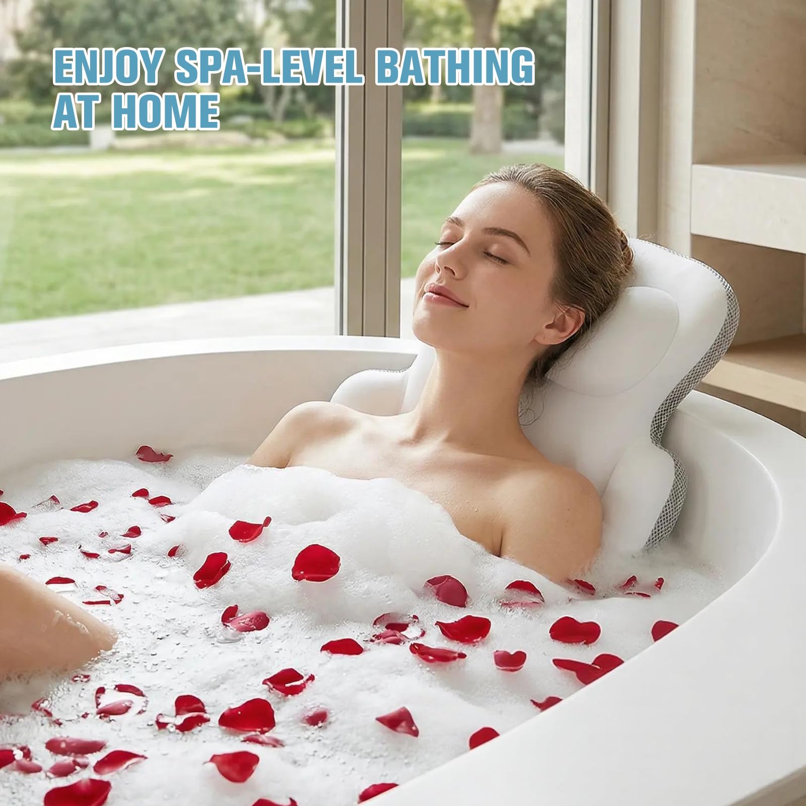 Almohada de baño de Cuerpo Completo 127 x 41 cm, con Soporte para Cabeza y 192 ventosas. Grosor 6 cm en Espuma viscoelástica – Relajación Tipo SPA en casa – Incluye Bolsa de Lavado