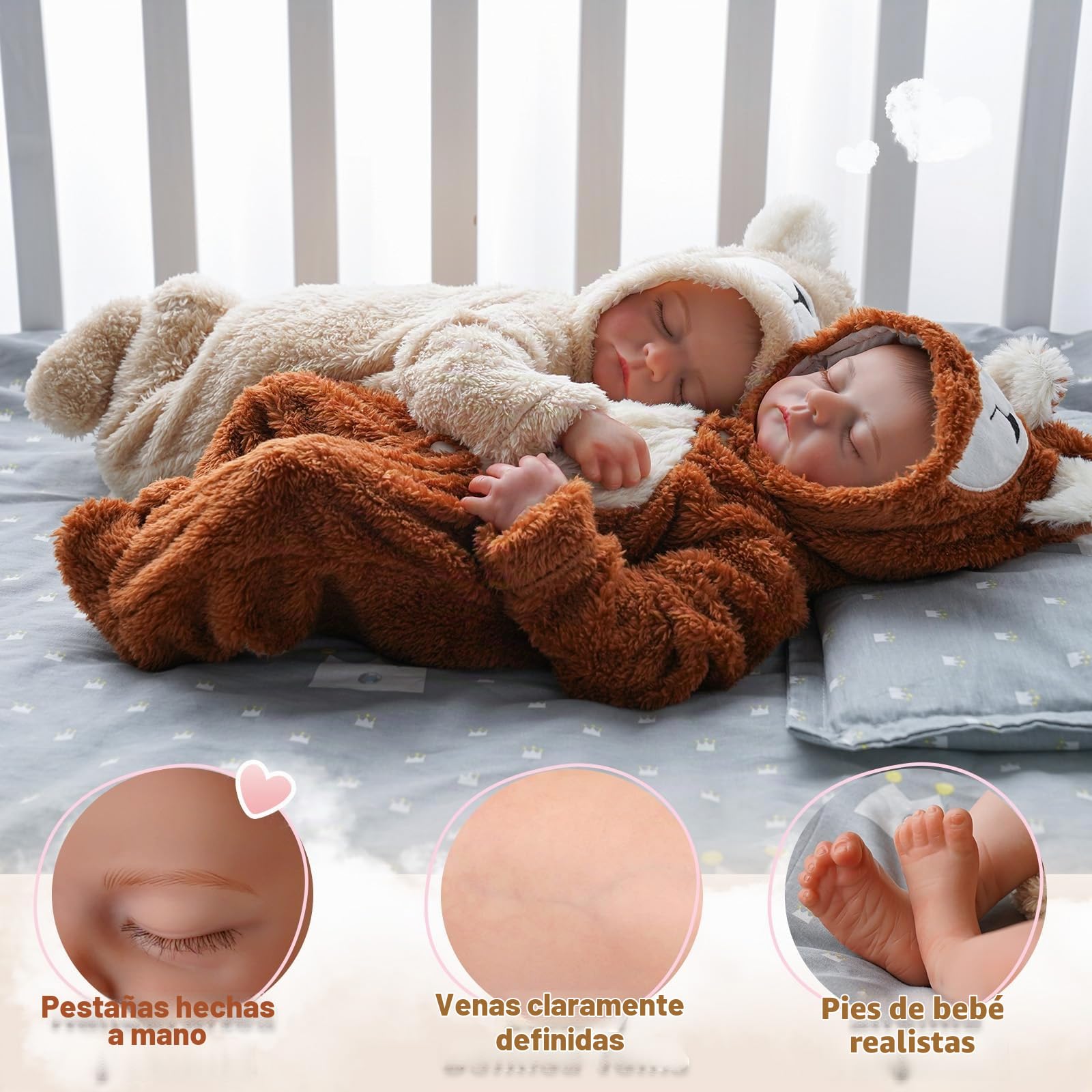 BABESIDE Muñecas Realistas de Bebé Renacido Gemelos Niño 20 Pulgadas Bebés Recién Nacido con Cuerpo de Tela Suave Vida Real Baby Doll