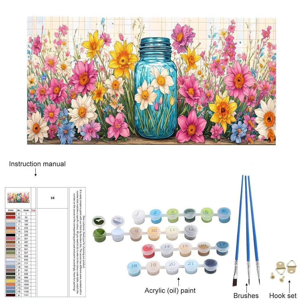 Malen Nach Zahlen Erwachsene xxl, Paint by Numbers Malen Nach Zahlen Blume Flasche, DIY Geschenk Art mit Pinseln und Acrylfarben Handgemalt Ölgemälde Leinwand für Home Décor, Ohne Rahmen 80x160cm W858