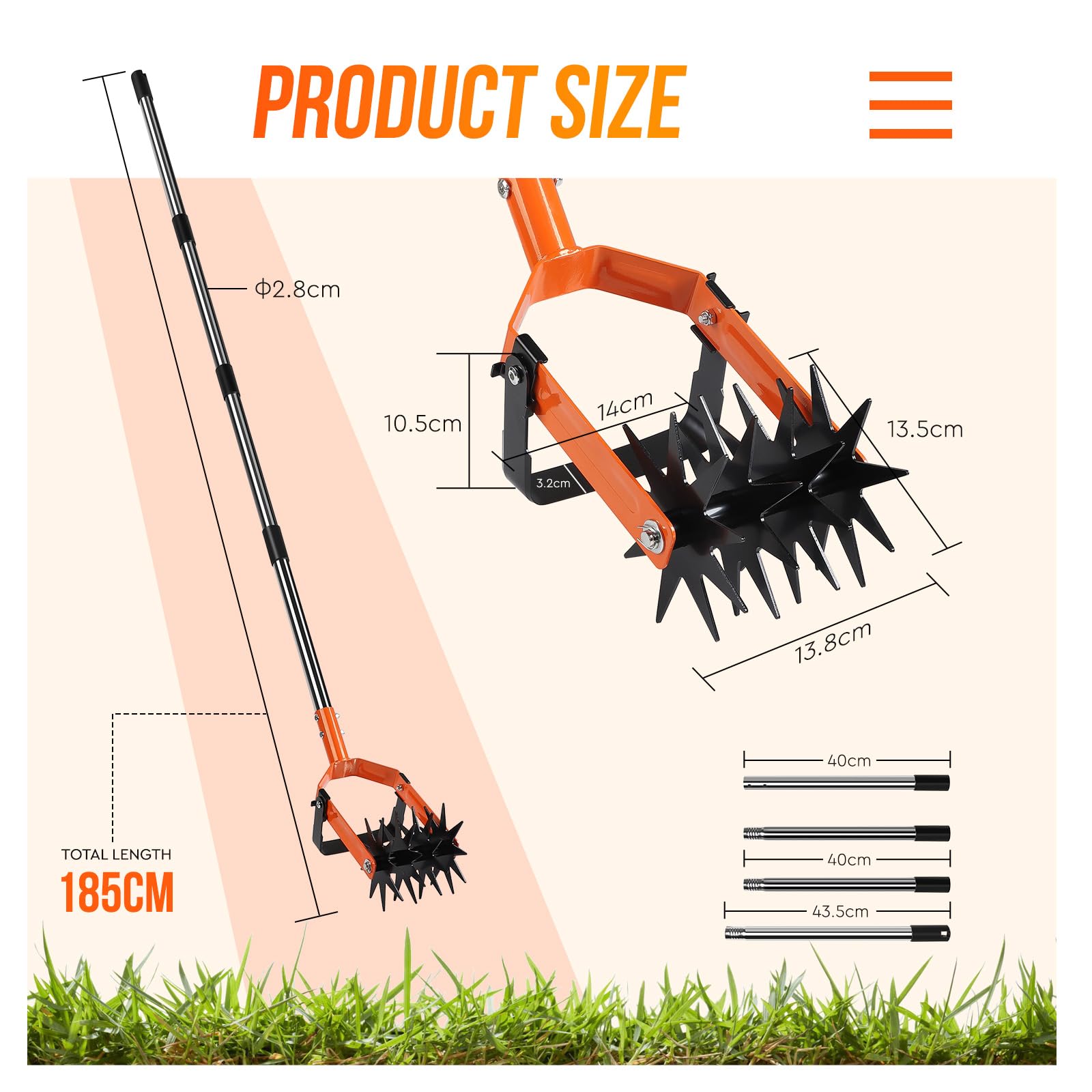 SWAWIS Cultivateur de Griff Amovible avec 4-Sections Manche en Acier Inoxydable, Outil de Cultivateur Rotatif avec Lame de Désherbage, Motoculteur Manuel de Jardi pour Entretien du Sol et Désherbage
