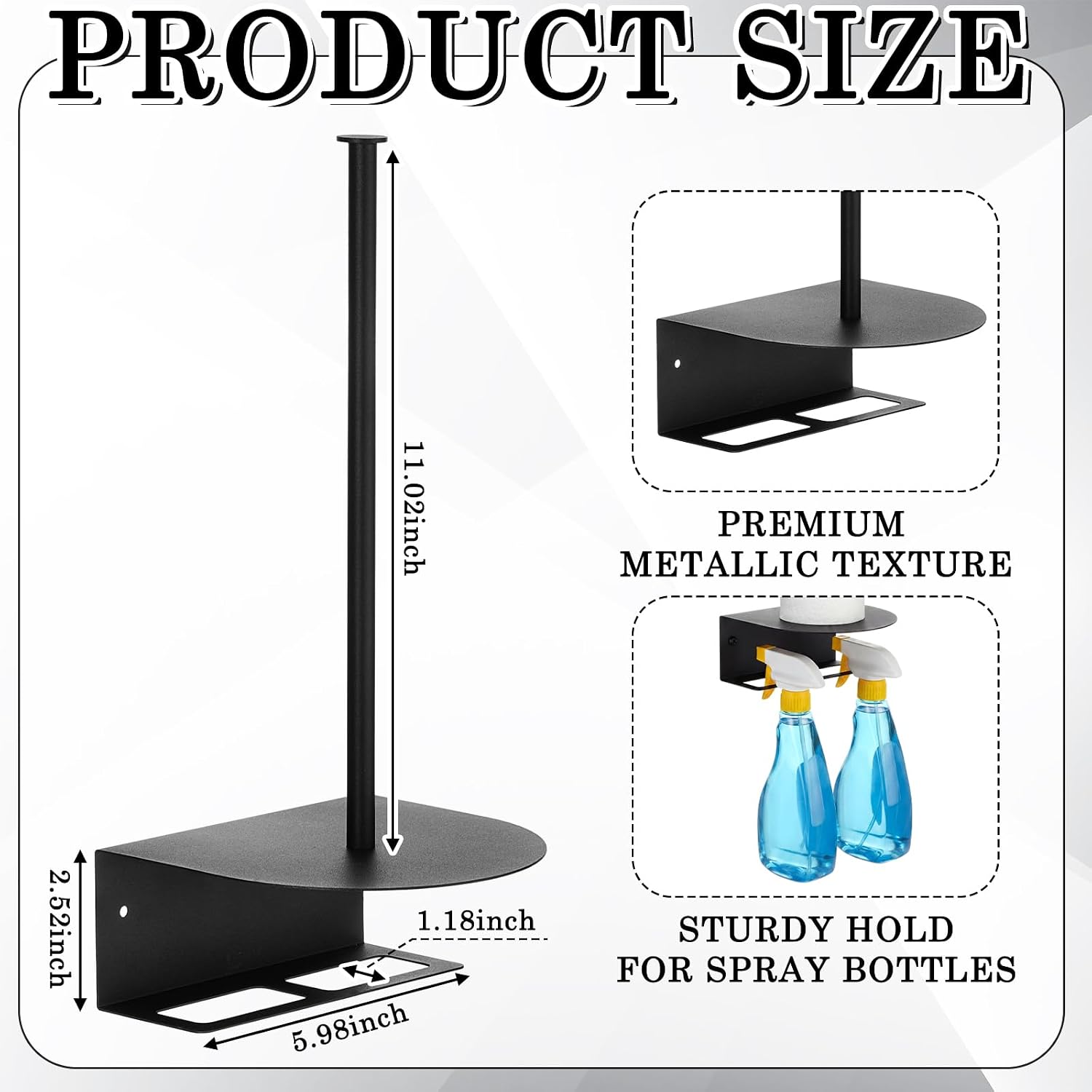 Tudomro 2 in 1 Wall Mount Paper Towel Holder with Spray Bottle Organizer, Holds 2 Spray Bottles & Aerosol Cans, Rustproof Metal Paper Towel Dispenser for Garage Craft Workspace Home Cleaning Supply image 2