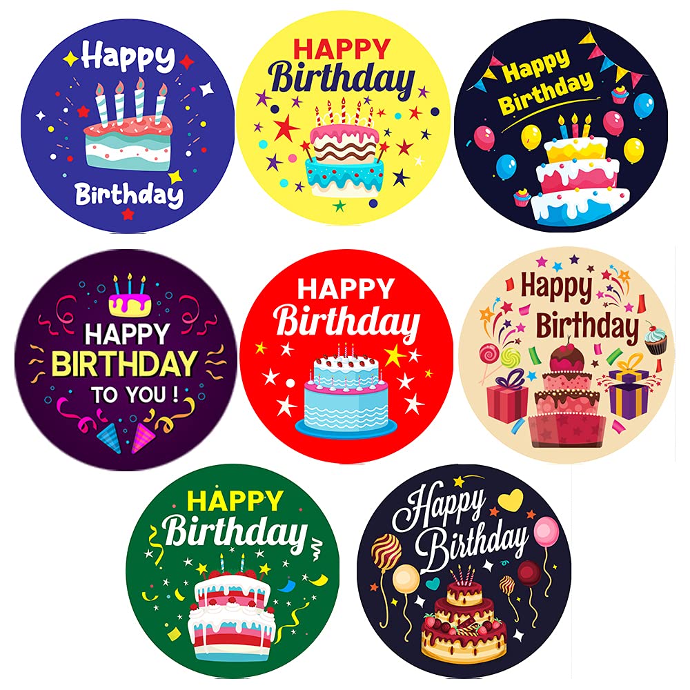Pack of 48 Cake Birthday Stickers for Children (30 mm) Self Adhesive Waterproof Happy Birthday Stickers for Card Making, Party Bags Packwith®