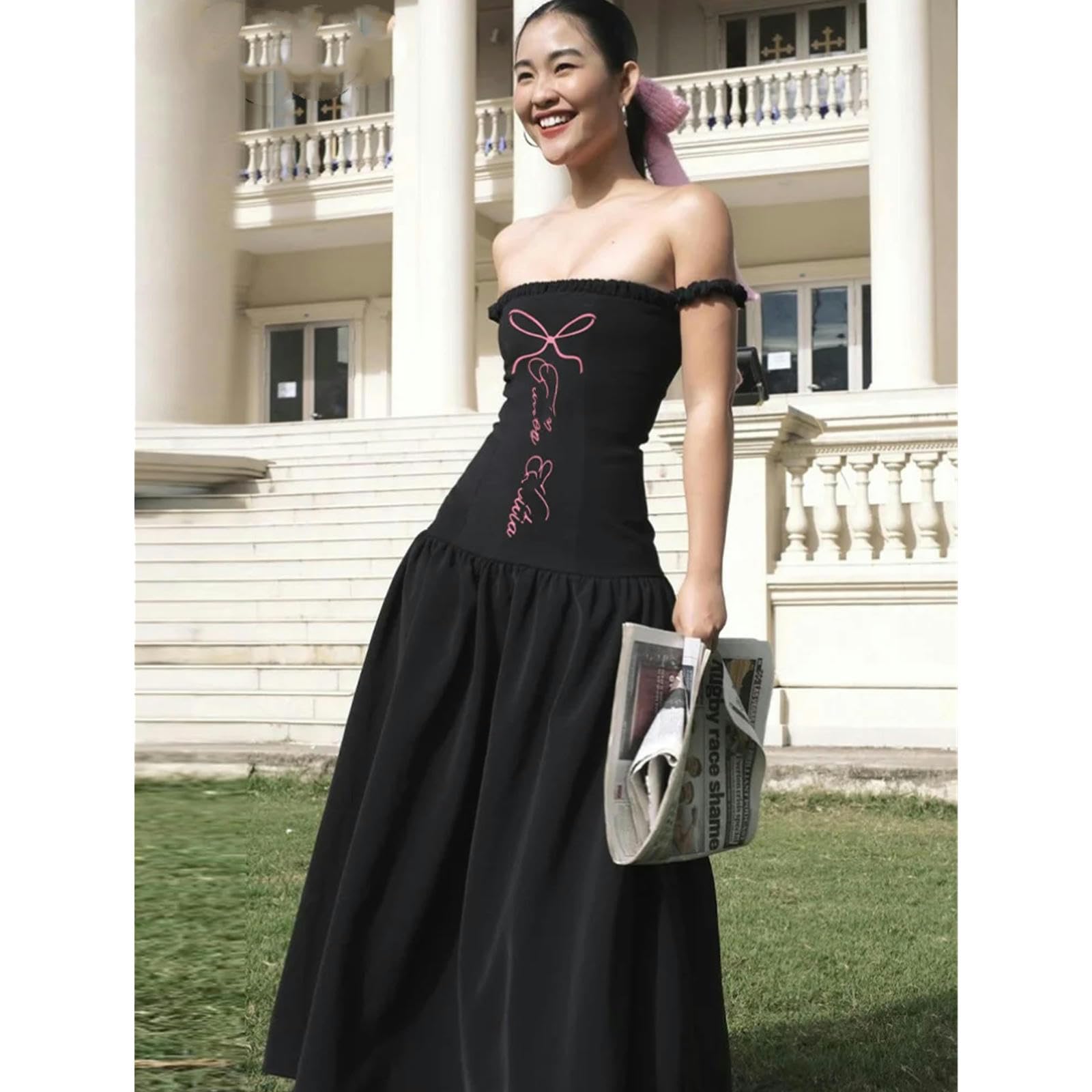Gonne da Donna Lettere di Stampa Femminile Senza Spalla Spalla Maxi Dress Estate Donne Club Abiti da Club Elegante Abito Lungo