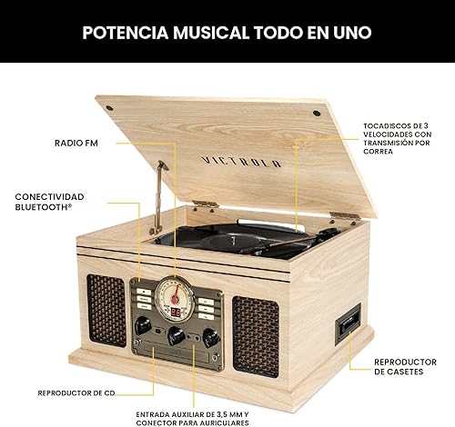 Miniatura 2 de Victrola Nostálgico reproductor de discos Bluetooth 6 en 1 y centro multimedia con altavoces integrados tocadiscos de 3 velocidades reproductor de