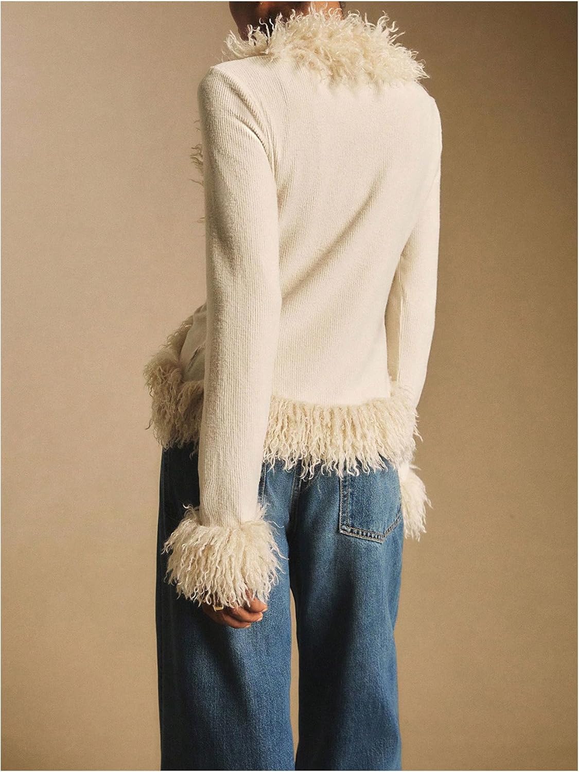 SOLY HUX Women's Tie Front Cropped Cardigan Sweaters Fuzzy Deep V Neck Long Sleeve Fall Winter Clothes