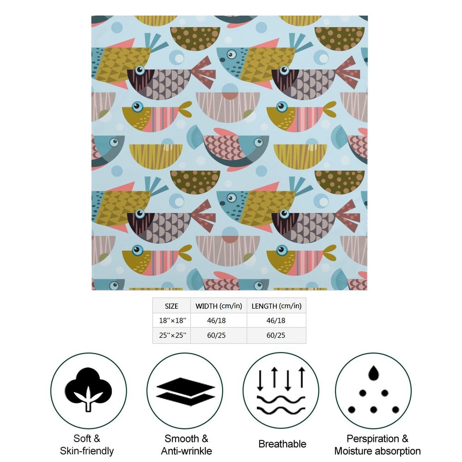 Csemeie Colorful Fishes Pattern Bandana Hair Scarf Headband Adjustable Neckerchief for Men Women Decor