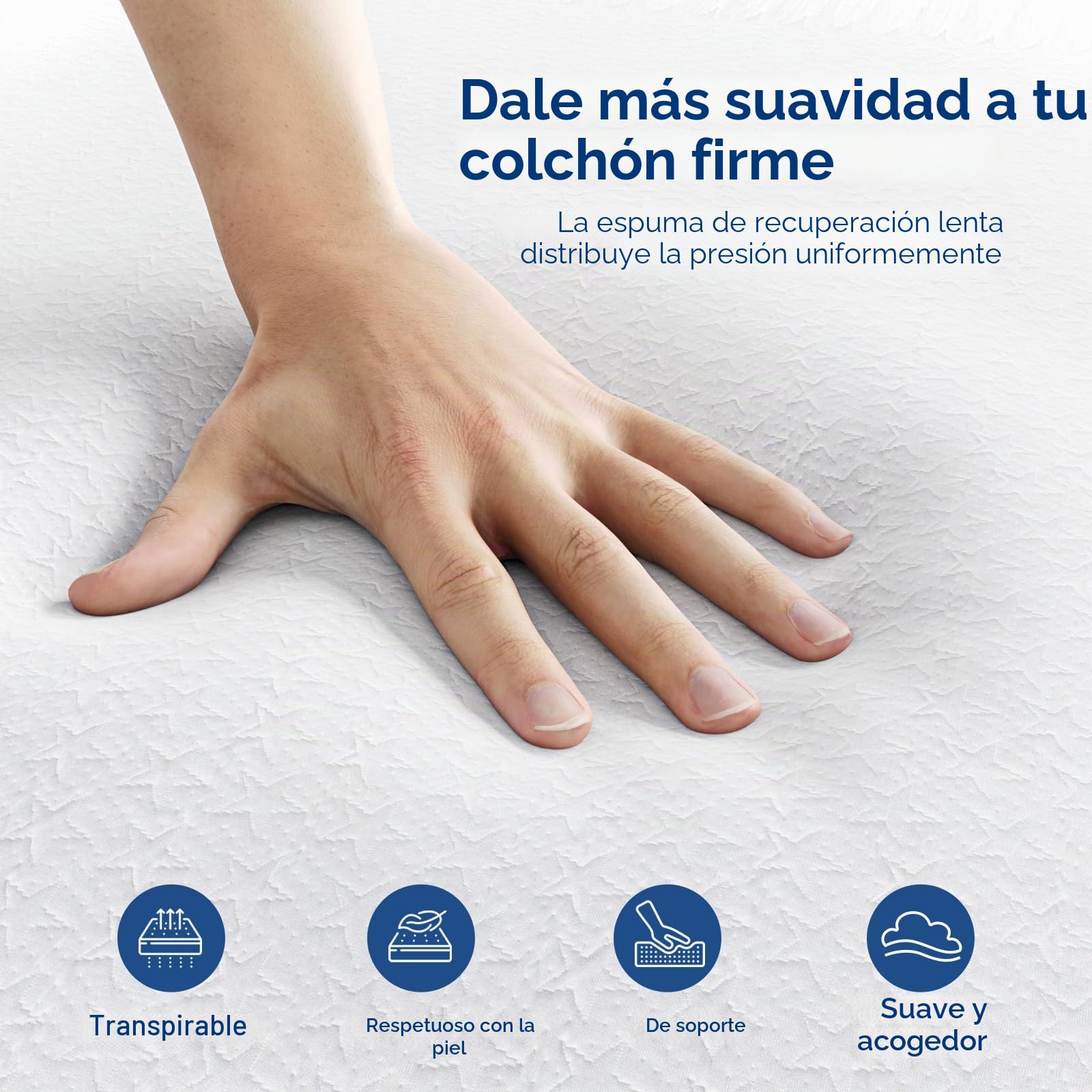 WOWTTRELAX Cubrecolchon Topper 140x200, Colchón Topper con infusión de Carbón de Bambú y Gel Viscoelástico, Libera Presion Cervical y Lumbar, Sobrecolchón Transpirable, Funda Desmontable y Lavable