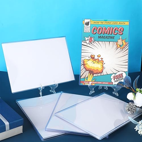 Miniatura 5 de Juego de vitrinas de cómics, incluye fundas para cómics y caballetes de plástico transparente, protectores de revistas de 7.6 x 10.7 pulgadas para