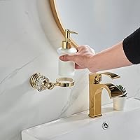 Vista 3 de WOLIBEER Dispensador de jabón de cristal montado en la pared, soporte de jabón líquido dorado pulido para baño, botella de vidrio de 8.5 onzas
