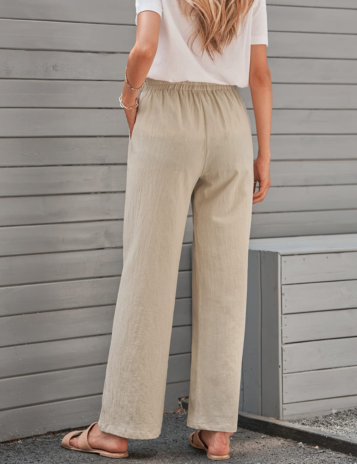 Yuson Girl Pantaloni Donna Tinta Unita Casual Pantaloni Elastico Pantaloni Leggeri Estivi Traight con Coulisse Pants Pantaloni in Cotone e Lino con Tasche