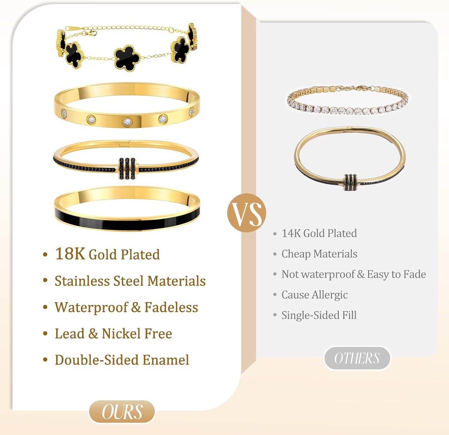 Gold Bracelets for Women, 18K Gold Plated Tennis Nail Clover love Bangle Bracelets Set Non Tarnish, Stainless Steel Trendy Stackable Bracelet Fashion Jewelry Accessories Gifts for Christmas - Image 5