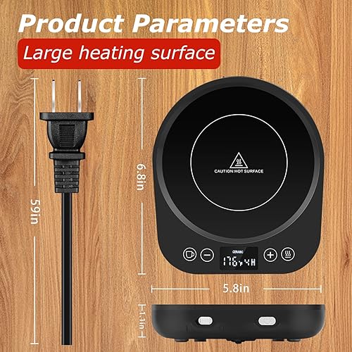 Miniatura 7 de PUSEE Calentador de taza de café de inducción por gravedad de encendido y apagado automático, 9 ajustes de temperatura, 1-9 temporizador, fundidor