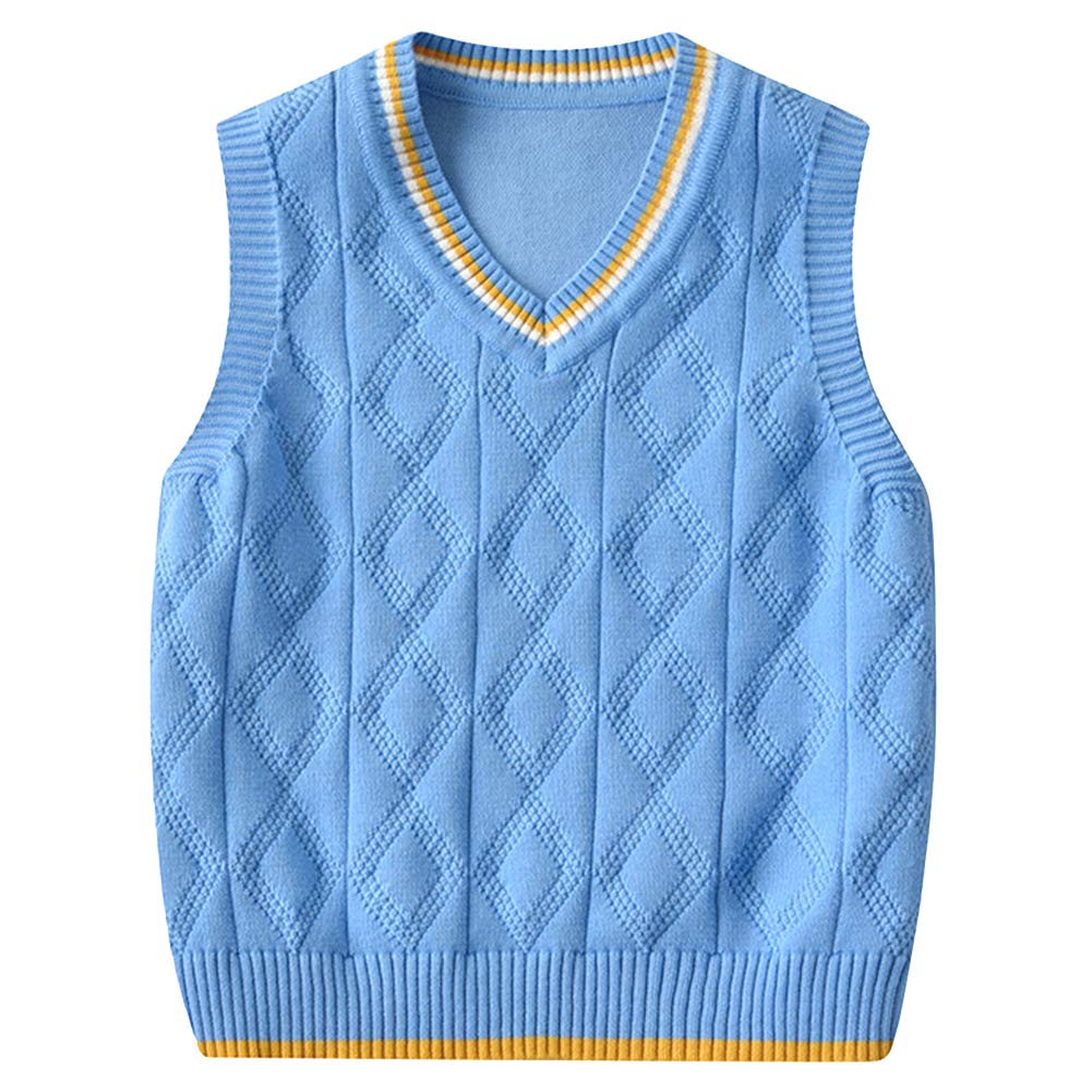 Shengwan Kids Knitted Sweater Vest V-Neck Sleeveless Jumper Boys Girls Knitwear Tank Tops