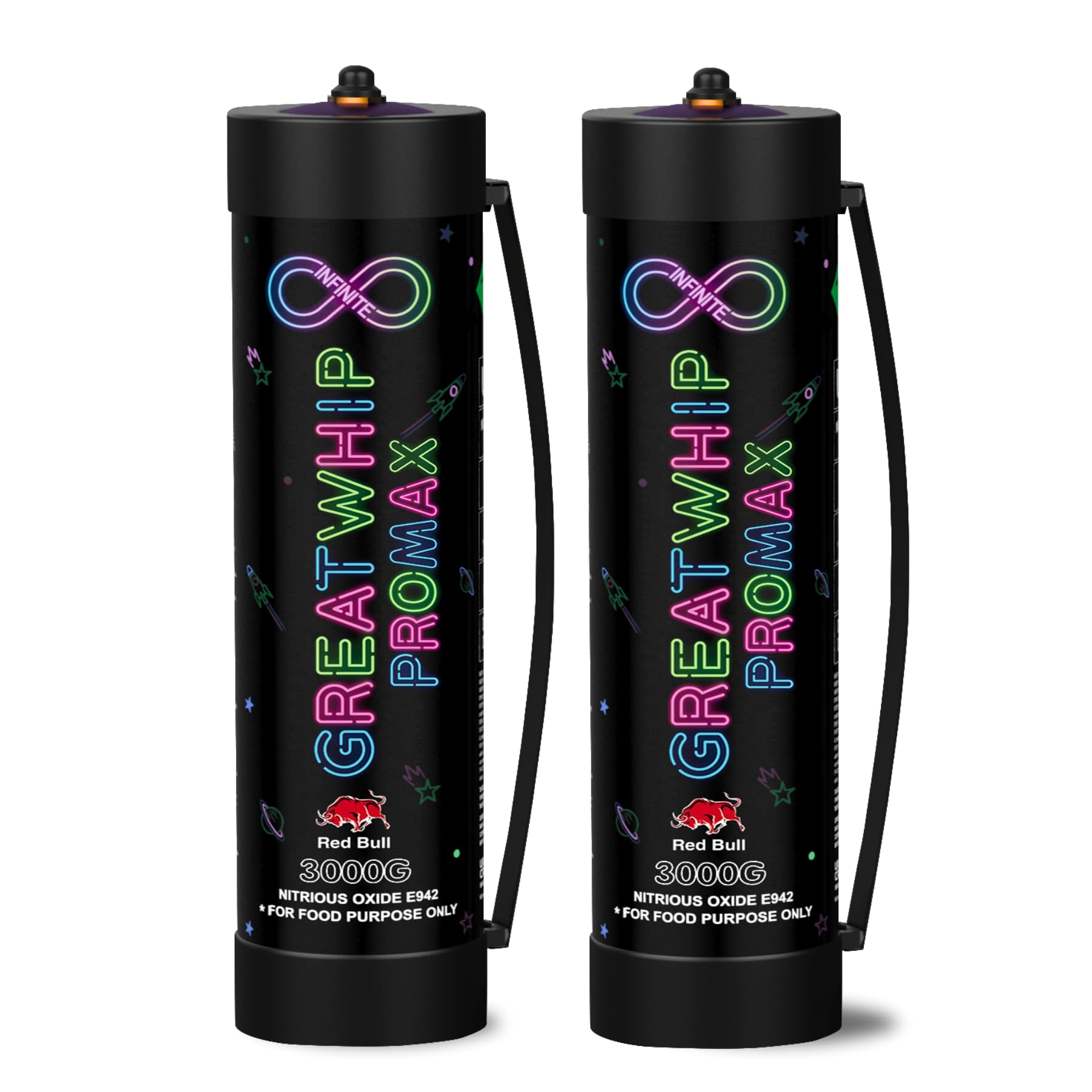 GreatWhipRedbull Whipped Cream Charger 4.4L Nitrous Oxide N2O Tanks, 3000g Whip Cream Charger Cylinder, 2 Cylinder