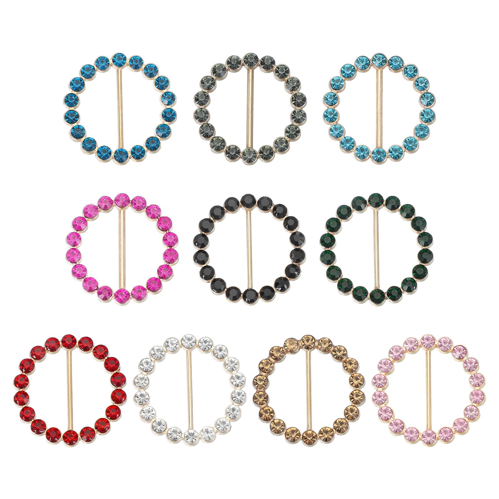 PATIKIL 10 Pcs Silk Scarf Ring Clip Bling Rhinestone T-Shirt Clips Tie Waist Knotted Buckle Rings Metal Circle Buckles for Women Fashion Scarves Hat Decor Wrap Holders