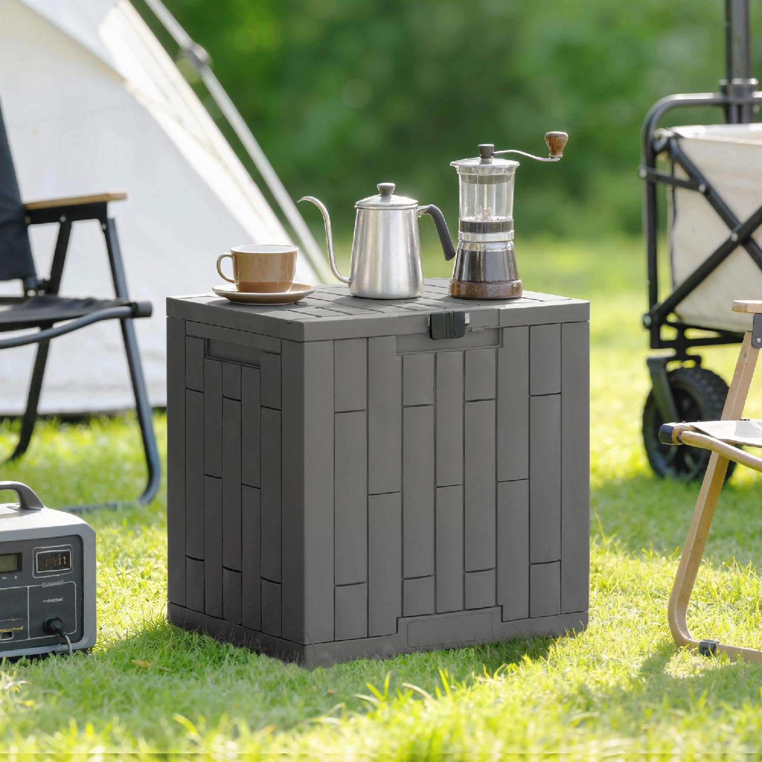 Cassapanca Contenitore da Esterno, Baule, in Resina, 56x44x54 cm, Grigio