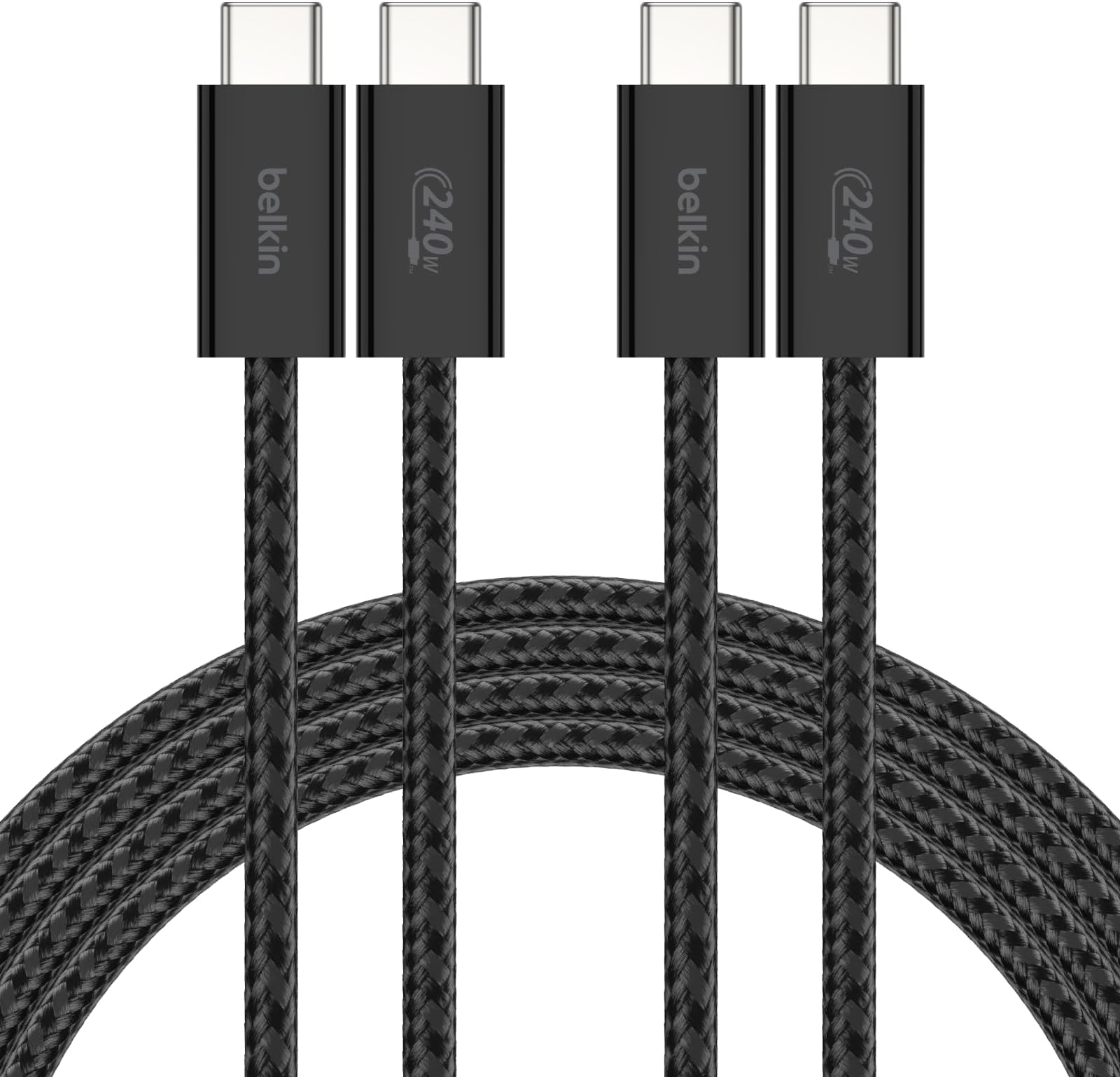 Belkin USB C to USB C Cable ​2-Pack, 6.6ft, 240W - Type C Charger, iPhone Charger Cord, Soft, Braided, Flexible for iPhone 17, Galaxy S25, Pixel 10, MacBook, Chromebook, iPad Pro, Switch – Black