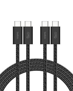 Belkin USB C to USB C Cable 2-Pack, 6.6ft, 240W - Type C Charger, iPhone Charger Cord, Soft, Braided, Flexible for iPhone 17, Galaxy S25, Pixel 10, MacBook, Chromebook, iPad Pro, Switch – Black - Amazon product rated Grade A