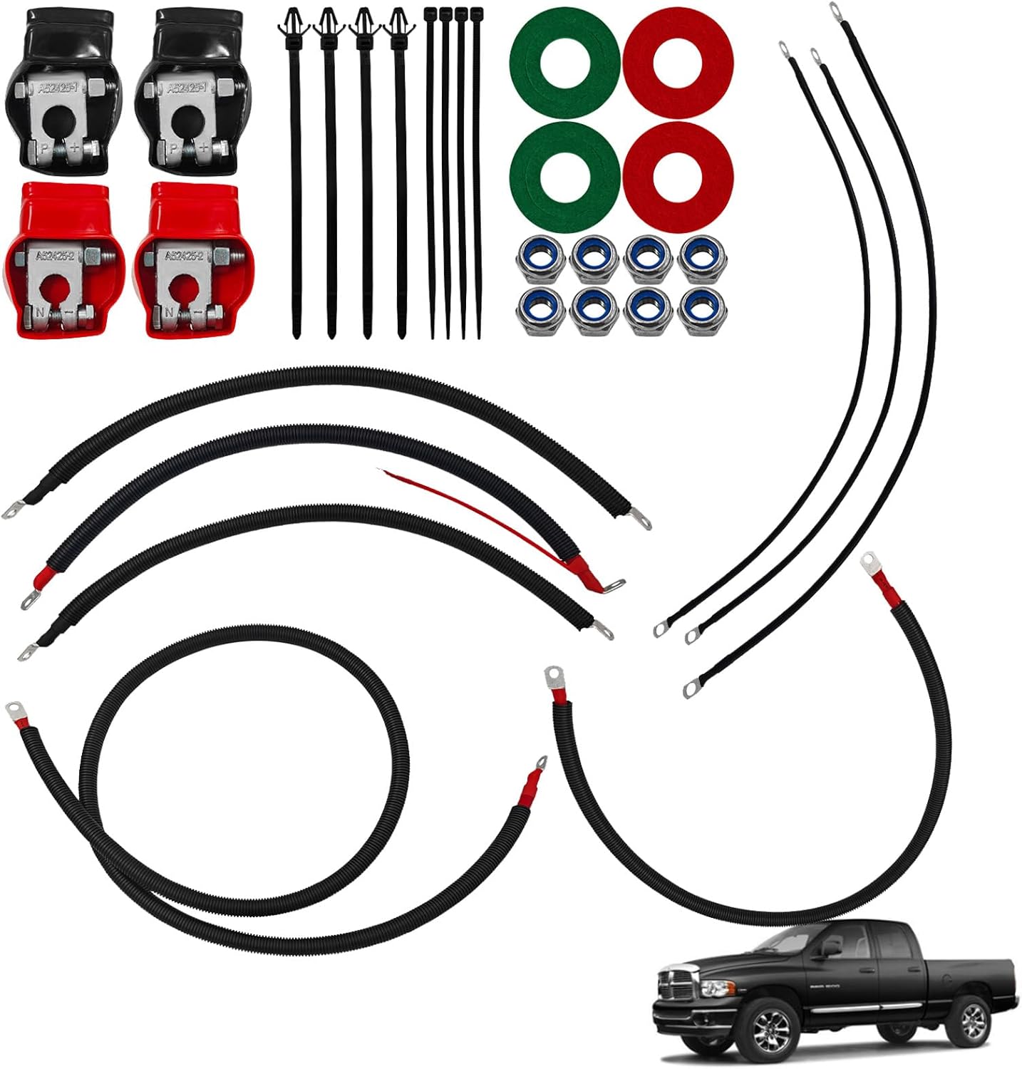 790 Battery Cable Wire Kit Compatible With Dodge RAM Truck Gen 3 2003-2007 2500 and 3500 Models 5.9L 24 Valve Cummins Diesel Engine 2/0 Wire with 90 Degree Bend Atstarte Straight Starter Lug