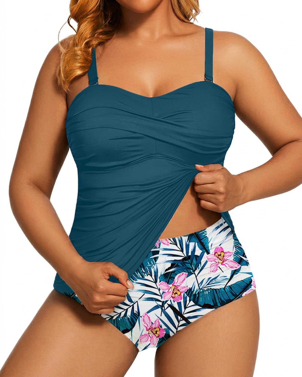Aqua Eve Women Two Piece Plus Size Tankini - Strapless Bandeau Swimsuit