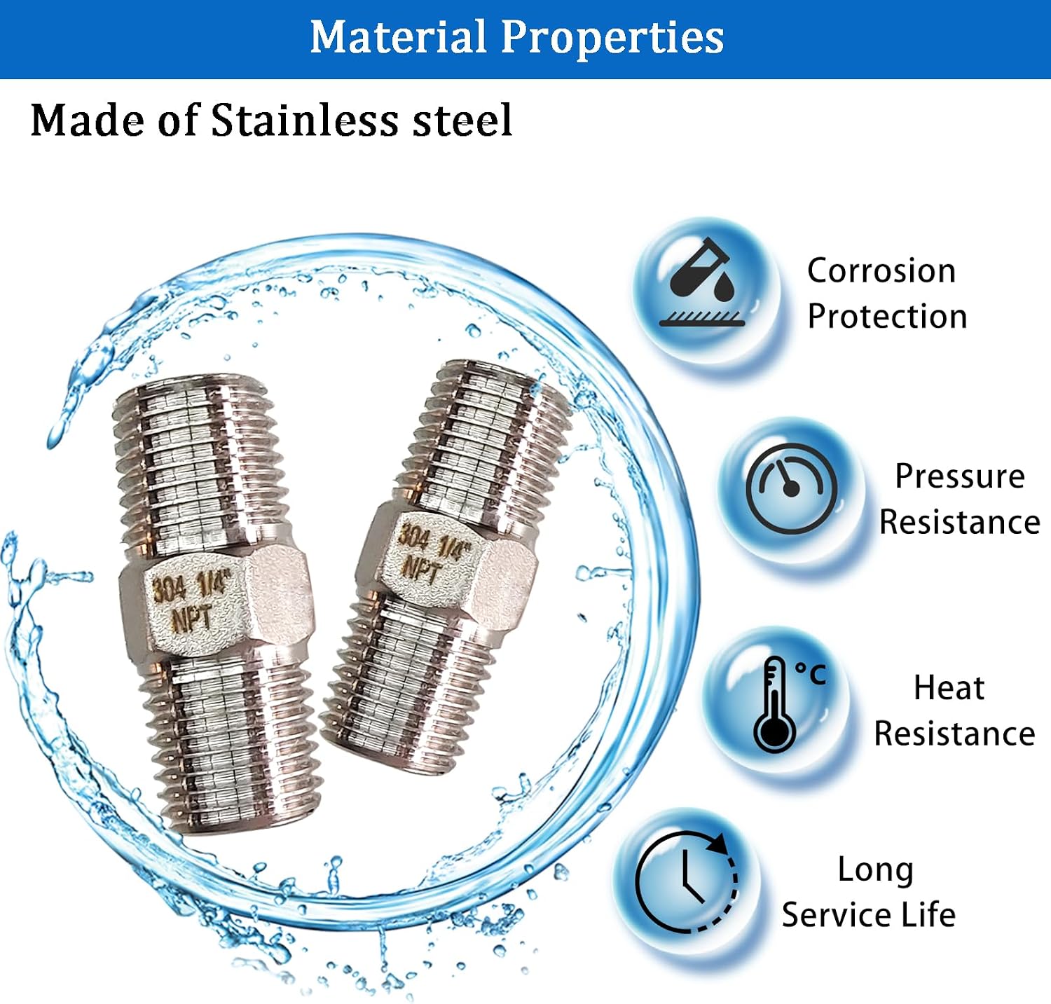 4PCS Hex Stainless Steel Nipple 1/4"NPT Male X 1/4" NPT Male Pipe Fitting 1/4 inch Stainless Steel Pipe Nipples Male Pipe Adapter Fittings Heavy Equal Nipples Connectors