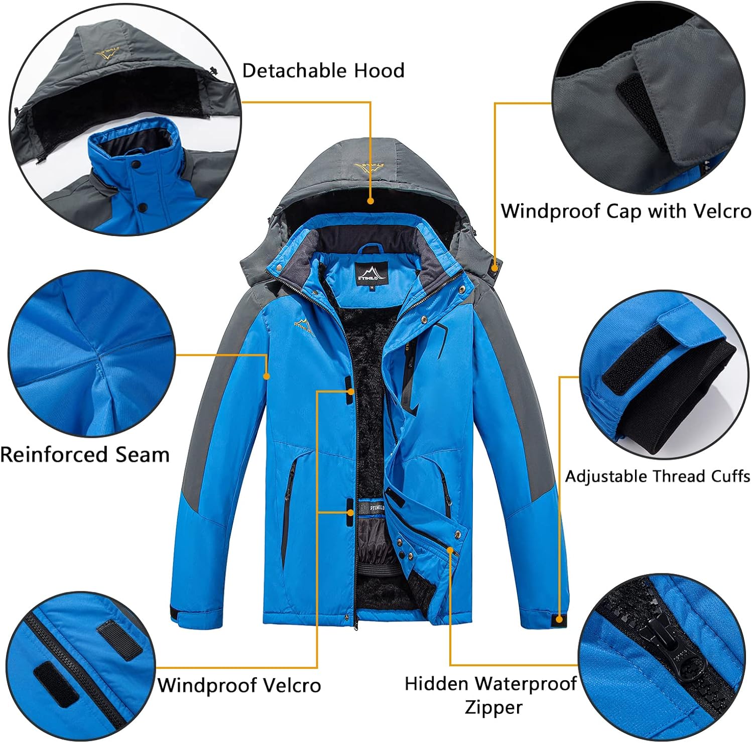 FTIMILD Men's Mountain Waterproof Ski Jackets Windproof Rain Windbreaker Winter Warm Hooded Snow Coat : Clothing, Shoes & Jewelry