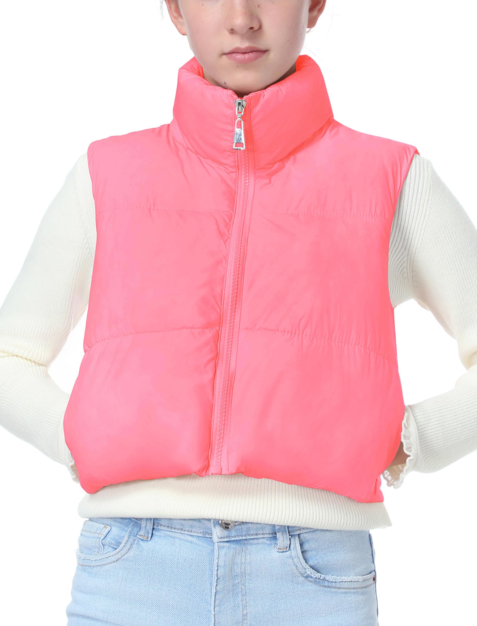 EXARUS Girls Puffer Vest Cropped Puffy Teen Water Resistant 6-14Y