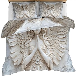Angel Relief Bedding Sets Queen Angel Wings 3 Pieces Bedding Sets Sacred Sculpture Soft Bedding Set Bedding Set for Kids Teens Adults