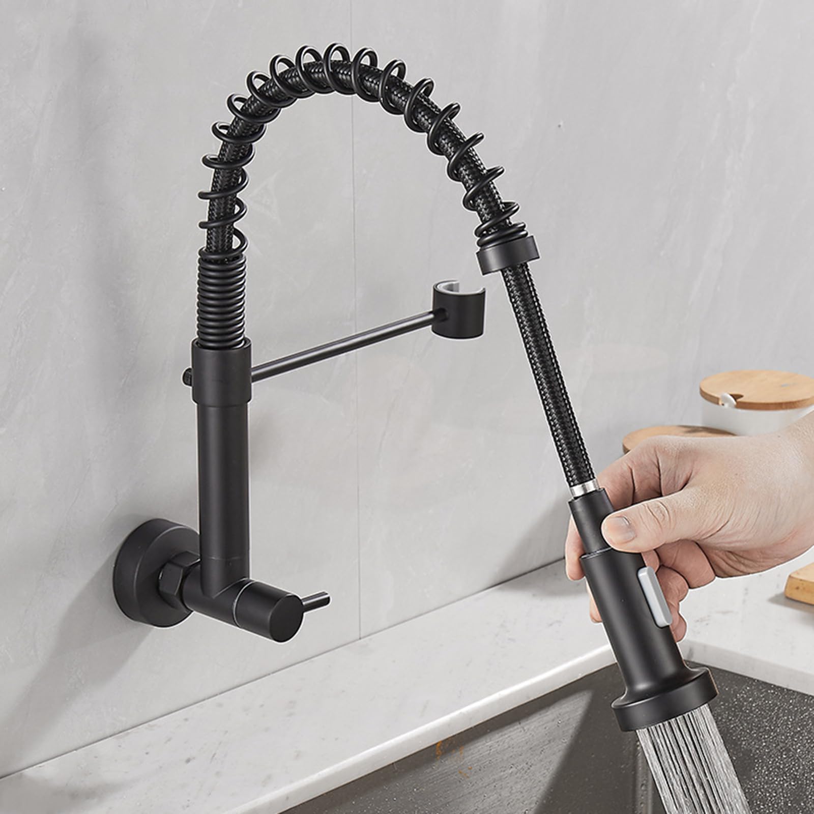 ZQFHSX Wall Mounted Kitchen Faucet - Cold Water Dual Mode Brass Brushed Tap for Sink