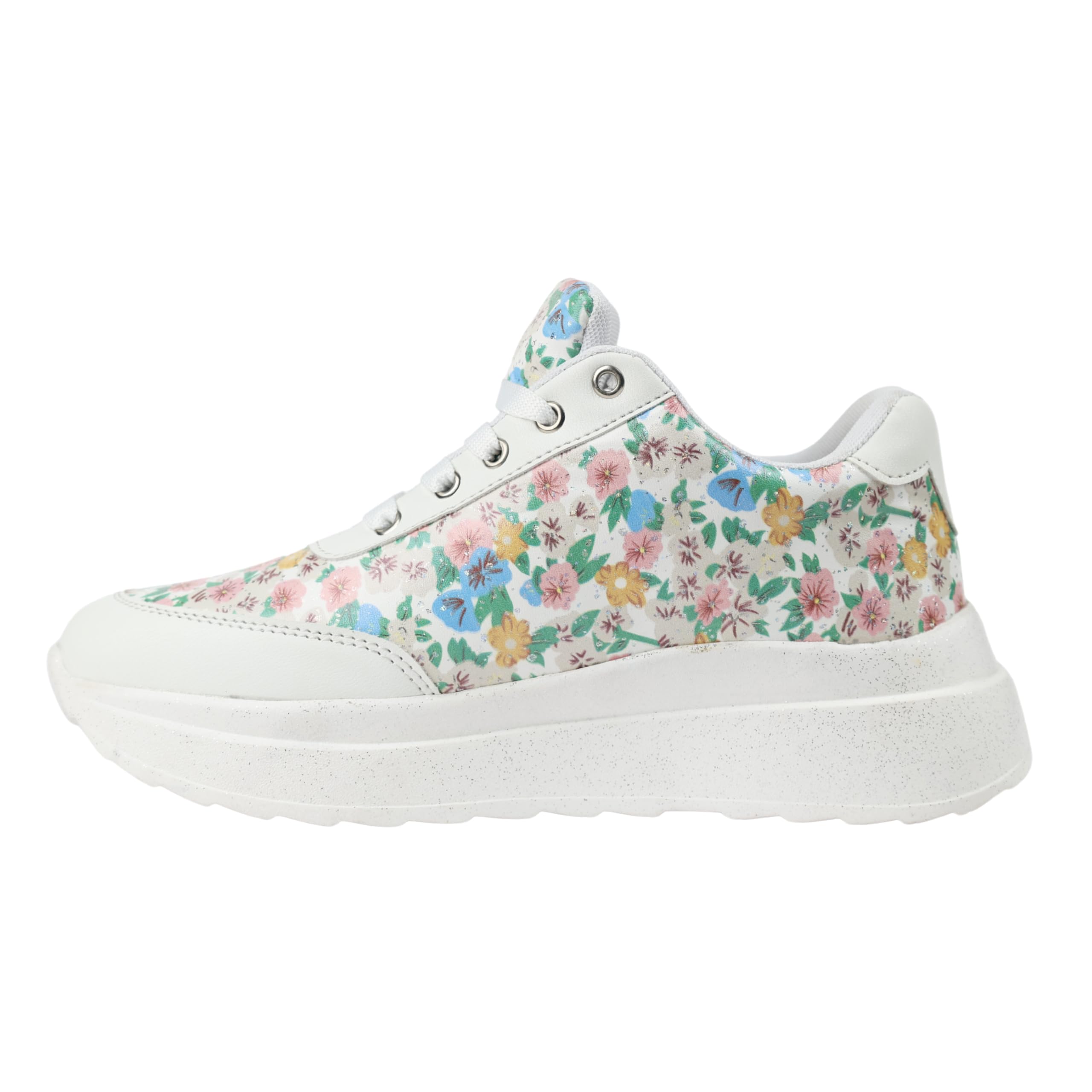 sole mates by Palak Women's Floral Print Sneakers, White Platform Casual Shoes, Lace-up Fashion Trainers-picture-10