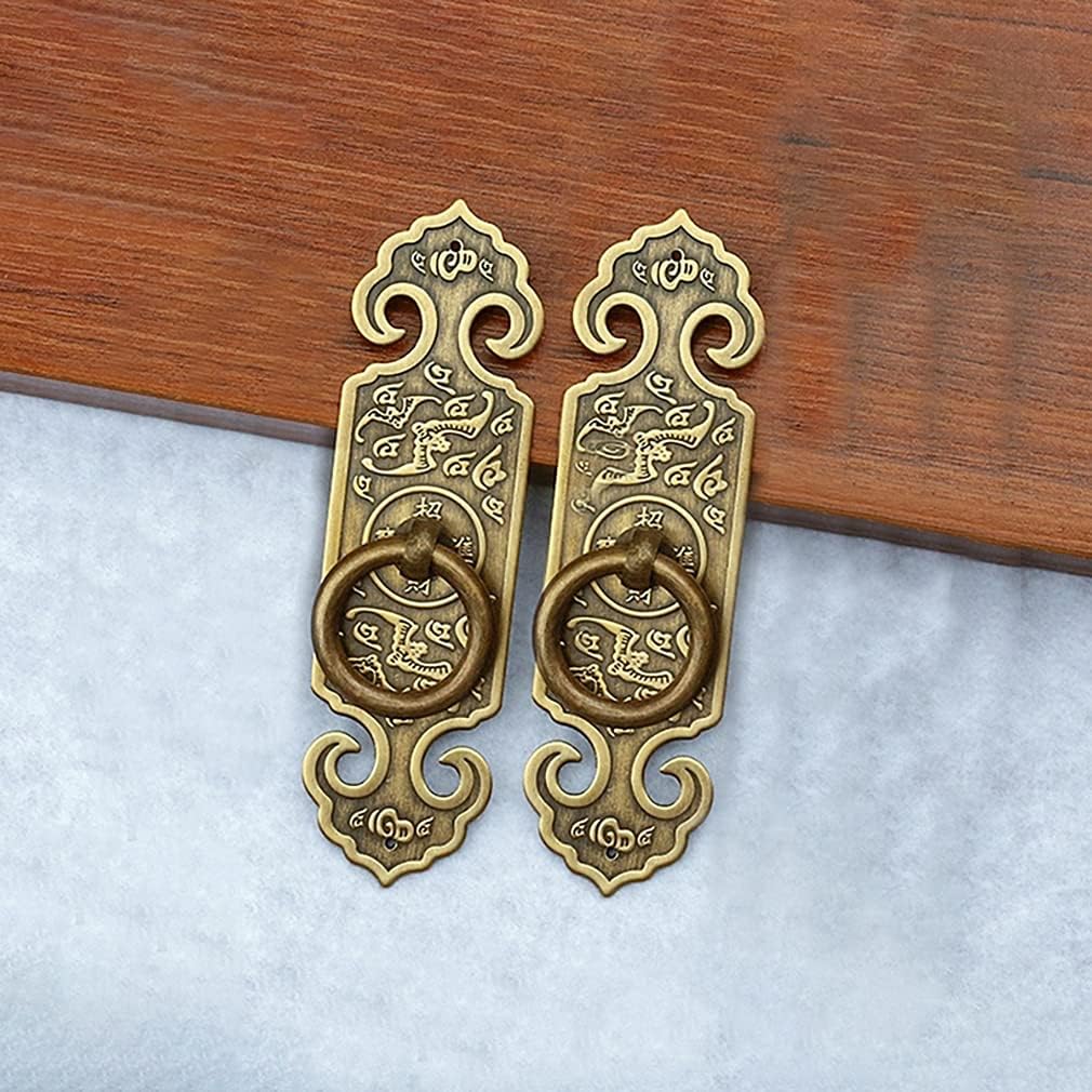 2Pcs Vintage Style Embossing Pattern Pulls Handle Bookcase Wardrobe Drawer Window Pure Copper Double Door Handle