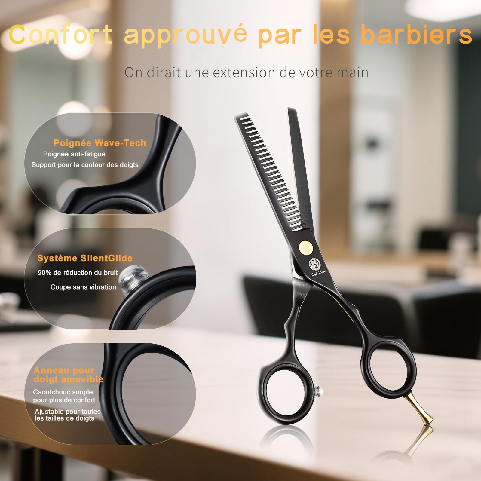 Kit de Ciseaux de Coiffure Professionnel Noir Ciseaux Coiffure 5,5 pouces Inox Peigne Rasoir Acier Ciseaux Coiffure Desepaissir Ciseaux Cheveux Coupe Frange Barbe pour Coiffeur Homme Enfant