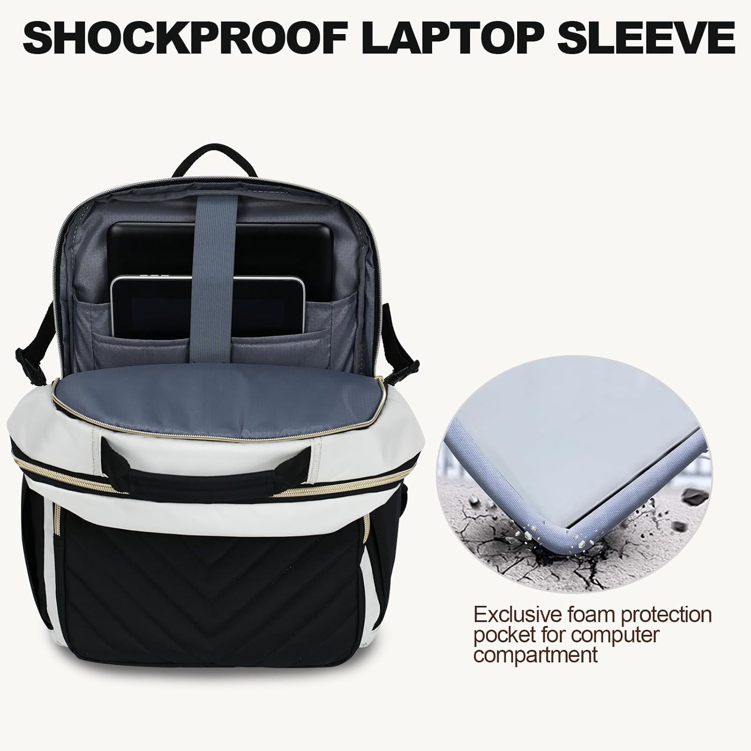 VANKEAN Laptop Backpack for Women with Giant Tumbler Holder Pocket,17.3 inch School College Book Bag Nurse Teacher Backpack,Waterproof Work Travel Backpack Purse Laptop Computer Bag, Bags Beige-Black