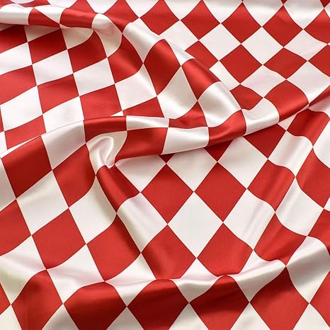 Amazon サテンダイヤ柄プリント生地 サテン生地 アリスプリント ハロウィン 約112ｃｍ幅 1ｍカット Col 2 白 赤 B 布 生地 通販